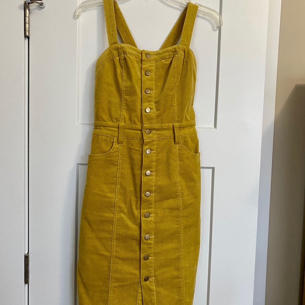 Honey Punch yellow corduroy dress size small